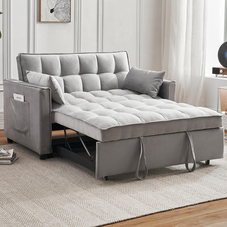 ECHINGLE Futon Sofa Bed, 3 in 1 Sleeper Sofa Couch Bed with Armrests, Storage Pockets and 2 Pillows, Adjustable Backrest, Sofa Bed Couch for Living Room, Bedroom, Office,Reading Room(Grey) ECHINGLE