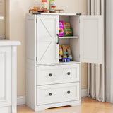 Farmhouse Bathroom Storage Cabinet with 2 Big Drawers and Barn Doors, Kitchen Pantry, Freestanding Storage Cabinet with Adjustable Shelves for Bathroom, Living Room, Kitchen.(Antique White) Befrases