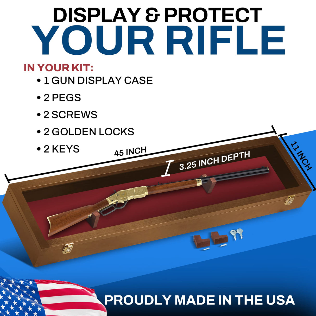 PENNZONI Gun Display Case - Lockable Rifle Display Case - Gun Cabinets for Rifles & Shotguns - Sword Wall Mount, Gun Wall Mount Display Case w/ Acrylic Door | Walnut, Red Felt PENNZONI