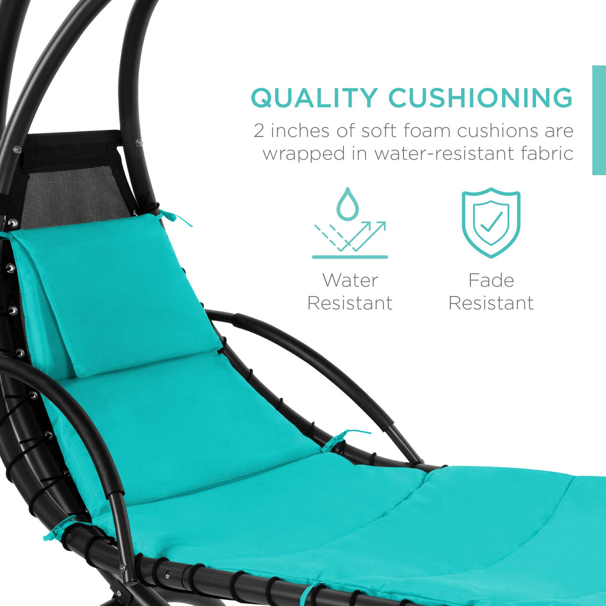 Best Choice Products Outdoor Hanging Curved Steel Chaise Lounge Chair Swing w/Built-in Pillow and Removable Canopy - Teal Best Choice Products
