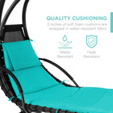 Best Choice Products Outdoor Hanging Curved Steel Chaise Lounge Chair Swing w/Built-in Pillow and Removable Canopy - Teal Best Choice Products