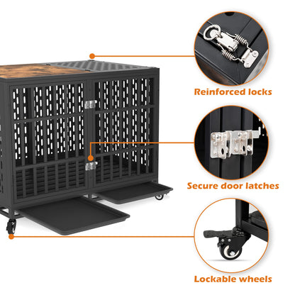 Huddycove 48inch Heavy Duty Dog Crate Compatible with Optional Divider, Extra Large Kennel for High Anxiety Dogs, Indestructible Pet Cage Indoor, Double Dog Crate for 2 Small Dogs - WoodArtSupply