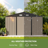 Patiowell 10 x 8 FT Outdoor Storage Shed, Large Garden Tool Metal Shed with Sloping Roof and Double Lockable Door, Outdoor Shed for Backyard Garden Patio Lawn, Brown Patiowell