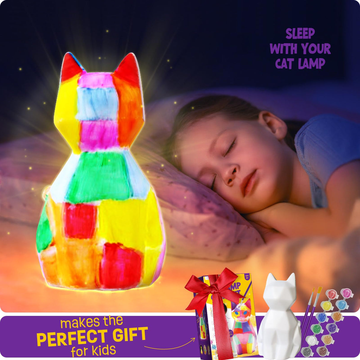 LAOESE Paint Your Own Cat Lamp Kit, Art Supplies Arts & Crafts Kit, Painting kit for Kids 6-12, Arts and Crafts for Kids Ages 8-12, Toys Girls Boy Birthday Gift Ages 3 4 5 6 7 8 9 10 11 12+ LAOESE