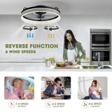 LUDOMIDE Ceiling Fans with Lights, Flush Mount Ceiling Fan with Lights and Remote, 6 Wind Speeds Smart Low Profile Ceiling Fan for Bedroom, Kids Room and Living Room 20" (Black) LUDOMIDE