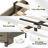 AMERLIFE Farmhouse Full Size Bed Frame with 54" Tall Geometric Headboard & Footboard, Rustic Wood Platform Bed Frame with Large Storage Drawers, Wood Slats Support, No Box Spring Needed, Rustic Grey AMERLIFE