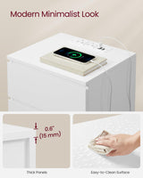 VASAGLE Nightstand with Charging Station, 2 AC Outlets and 2 USB Ports, Bedside Table, Side Table with 3 Drawers, Modern Style, 13.8 x 15.7 x 23.2 Inches, Cloud White ULET631W16 VASAGLE