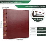 Vintage 3 Ring Binder, 2 Inch Capacity D Ring Leather Binder, Classical Collection Executive Presentation View Binder with Pocket, Professional Binder Organizer Planner (Holds 400 Sheets), Dark Red LETVPVOW
