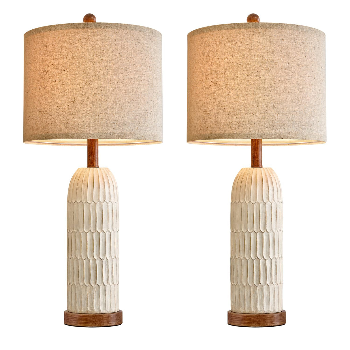 OYEARS 26.5" Table Lamp Set of 2 for Bedroom Living Room with USB A+C Charging Ports Modern Farmhouse Bedside End Lamps Rustic Nightstand Lamps,Brown OYEARS