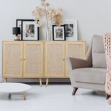 EOYUTLLY Sideboard Buffet Cabinet with Storage, Kitchen Storage Cabinet with Rattan Doors, Rattan Cabinet with Adjustable Shelves for Hallway, Living Room, 31.5 x 15.7 x 35 Natural, Assemble Easily EOYUTLLY