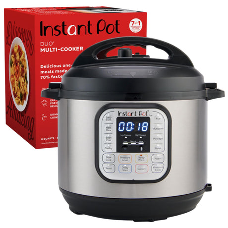 Instant Pot Duo 7-in-1 Electric Pressure Cooker, Slow Cooker, Rice Cooker, Steamer, Sauté, Yogurt Maker, Warmer & Sterilizer, Includes App With Over 800 Recipes, Stainless Steel, 6 Quart Instant Pot