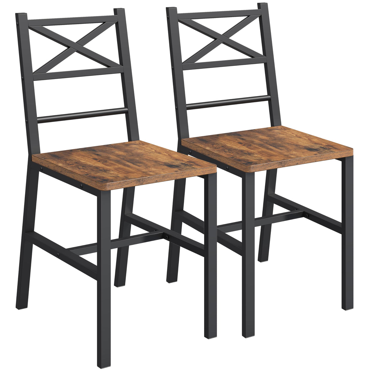 MAHANCRIS Dining Chair Set of 2, Rustic Wooden Kitchen Chairs with Backrest, Farmhouse Dining Chairs for Kitchen, Industrial Style Chair with Metal Frame, Easy Assembly, Rustic Brown TBHR1001 MAHANCRIS