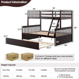 Giantex Twin Over Full Bunk Bed with Trundle, Convertible Platform Bed Frame with Ladder, Solid Wood Frame & Safety Guardrails, Space-Saving Bunk Bed for Teens & Kids, No Box Spring Needed, Espresso Giantex