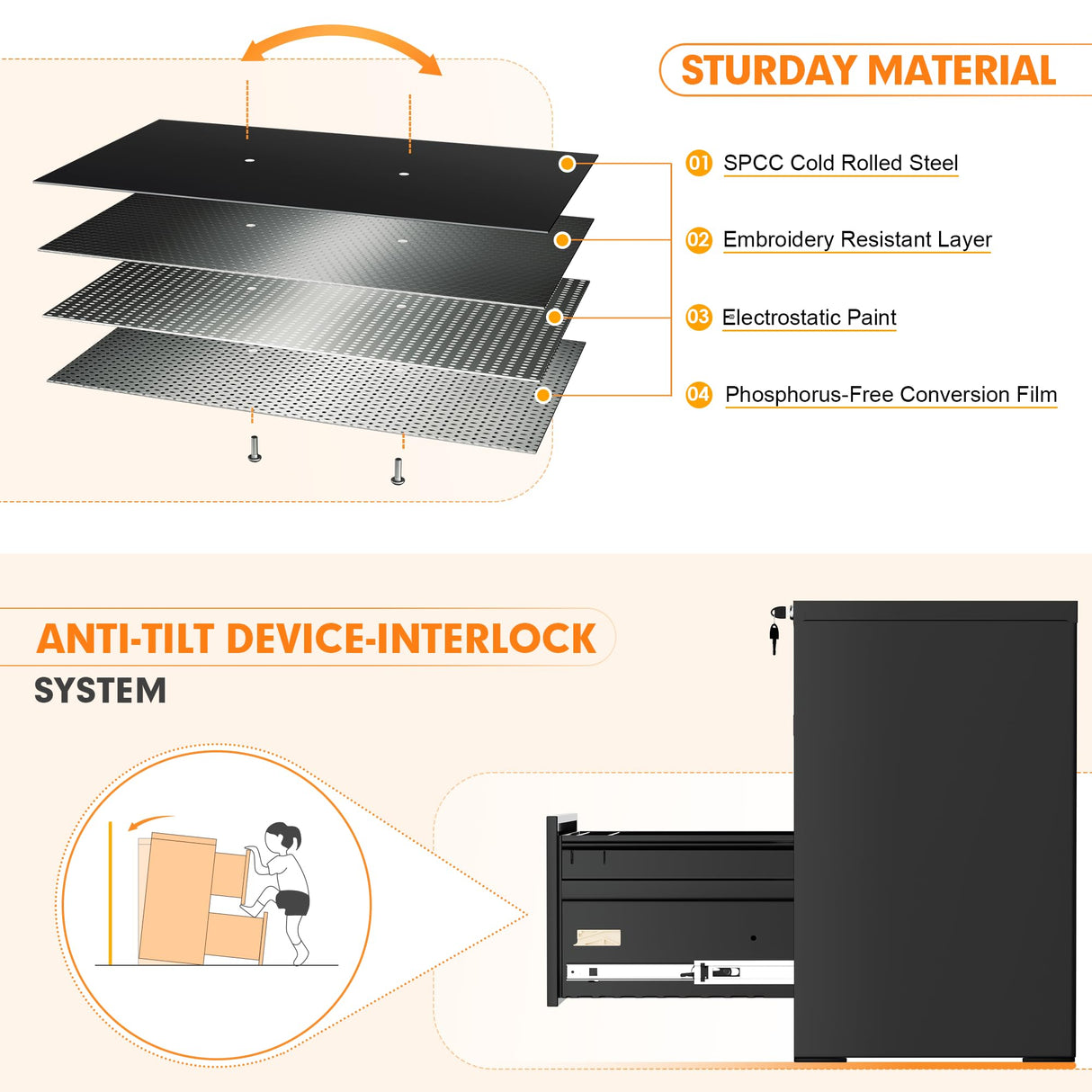 INTERGREAT 2 Drawers File Cabinet with Lock, 18" D Vertical Filing Cabinet for Home Office, Metal Black File Cabinet for Hanging Letter/F4/A4/Legal Folders, Easy Assemble INTERGREAT
