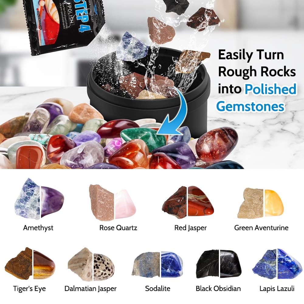 Rock Tumbler Kit 2.5lbs XL Barrel Rock Tumbler for Adults Kids Rock Polisher Tumbler Kit LCD Display 9-Speed Motor 9-Day Timer 2.5lbs Rough Gemstones 4 Polishing Grits Complete STEM Science Hobby Kit Acmeenjoy