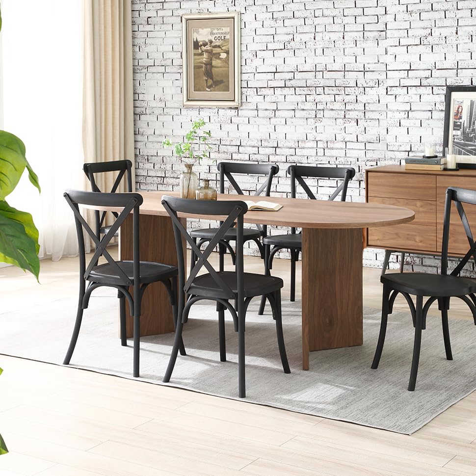 LyuHome 78" Oval Wood Dining Table, Mid Century Modern Kitchen Rectangular Wood Table, Dining Room Table for 4 6 8 with Wooden Legs for Kitchern and Living Room (Walnut) LyuHome