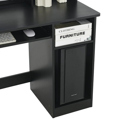 ROCKPOINT Axess Black Computer Desk with Hutch and Keyboard Tray for Home Office and Study - WoodArtSupply