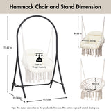 ANOW Macrame Hammock Chair with Stand, Heavy Duty Hanging Chair Stand with Swing Chair, Includes Luxury Padded Cushion, Max 330 Lbs, Natural ANOW