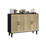 Panana Buffet Storage Cabinet with Rattan Decorating 4 Doors Living Room Kitchen Sideboard 48.43 x 34.65 x 15 inch (Black) Panana