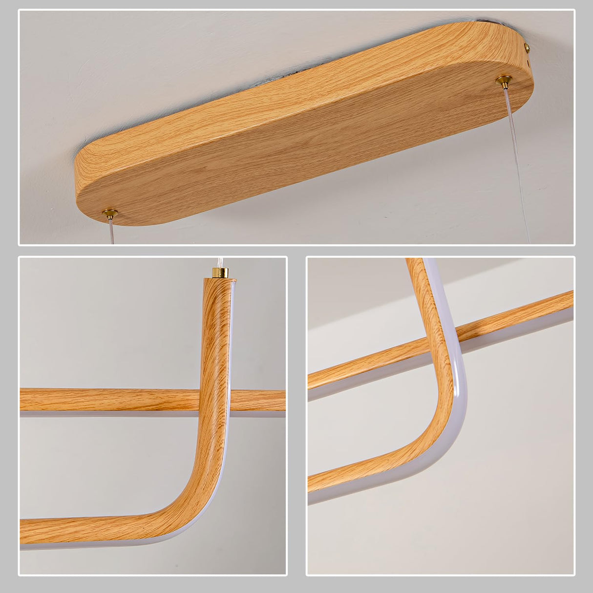 Sedelan LED Linear Wood Chandelier, Modern Pendant Light Fixture, Dimmable Minimal Linear Kitchen Chandeliers for Island Dinning Room Living Room Office Bar, Aluminum Woodgrain Print Sedelan