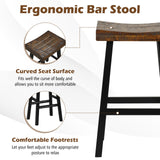 COSTWAY Wooden Saddle Stools Set of 2, 29-inch Bar Height Stools with Curved Seat Surface, Rubber Wood, Acacia Wood, Footrests, Kitchen Island Counter Stools for Restaurant Cafe Pub, Brown+Black COSTWAY