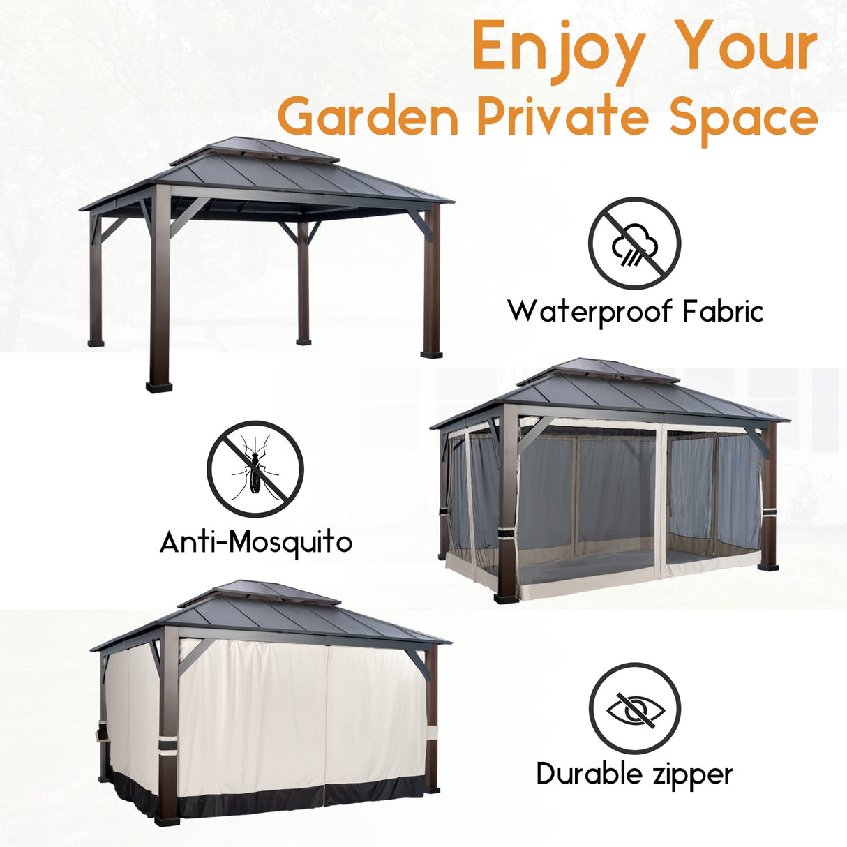 Warmally 12'×14' Hardtop Gazebo with Stable Support Posts, Outdoor Metal Gazebo with Nettings and Curtains Fast-Splicing Aluminum Structure for Patio Backyard Deck and Lawns Warmally