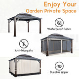 Warmally 12'×14' Hardtop Gazebo with Stable Support Posts, Outdoor Metal Gazebo with Nettings and Curtains Fast-Splicing Aluminum Structure for Patio Backyard Deck and Lawns Warmally