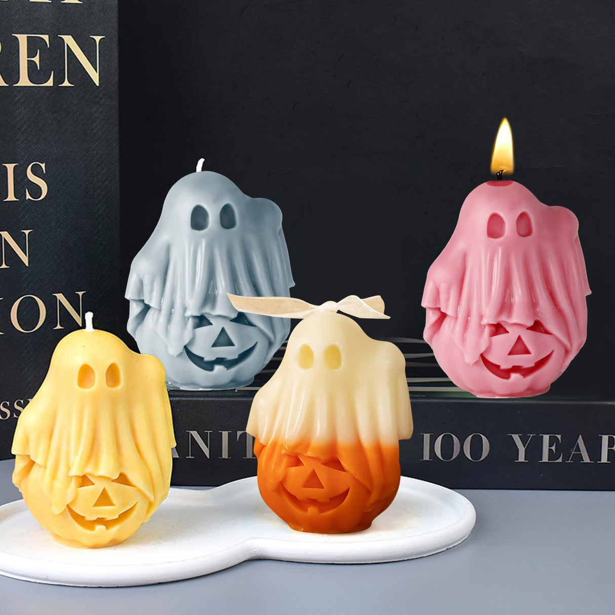 ZQYSING Halloween Candle Molds, New Cute Ghost Pumpkin Silicone Molds for Halloween Epoxy Resin Casting Aromatherapy Candle Soap Making Home Art Crafts Decor ZQYSING