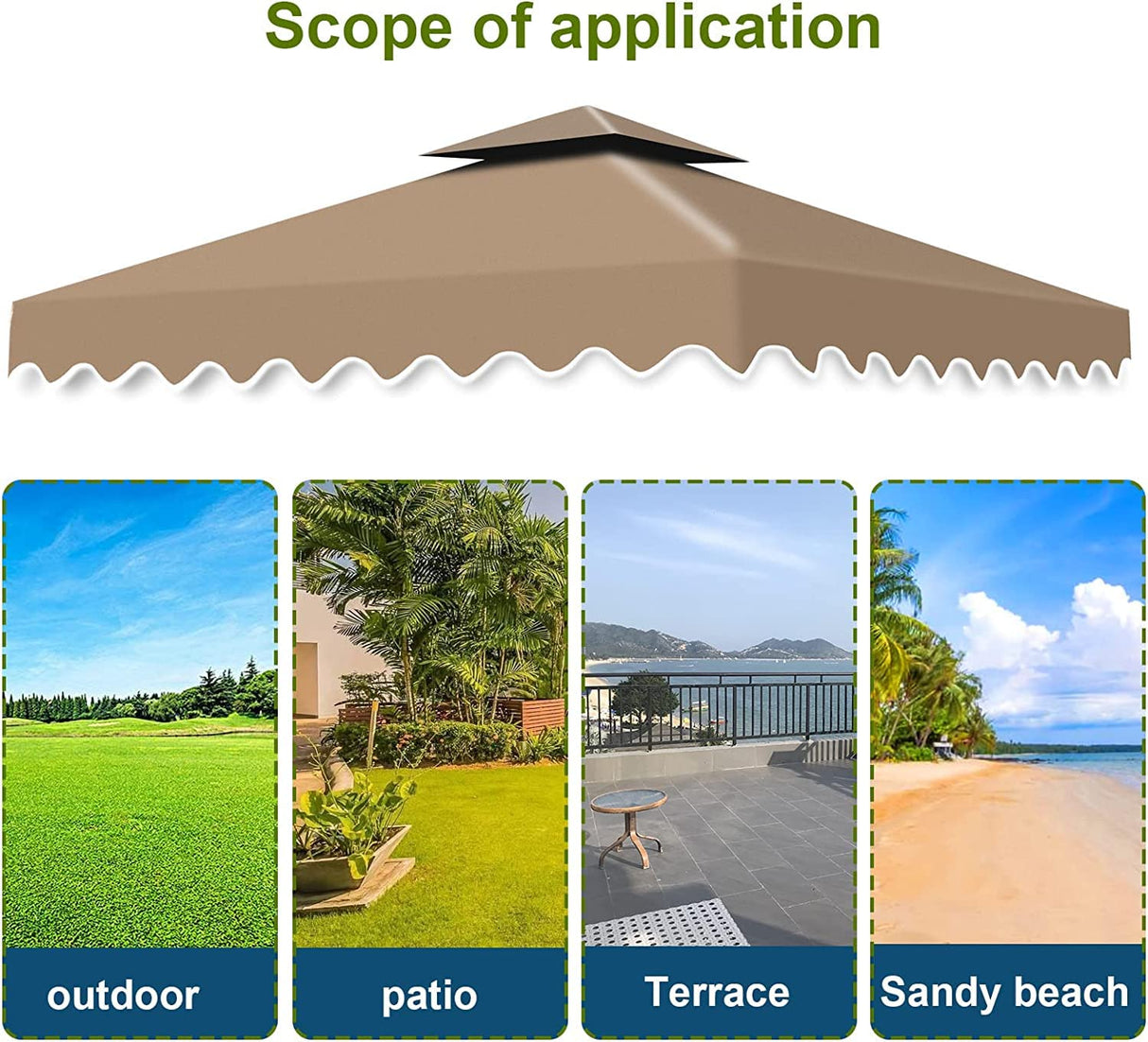 10'X10' Gazebo Canopy Top Replacement, Double Tier Gazebo Canopy Replacement Top Cover with Air Vent, Grill Gazebo Top Roof for Shop Garden Patio Yard Outdoor, Pavilion Cover Sunshade (Khaki A) Qdreclod