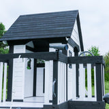 Backyard Discovery Canyon Creek White Cedar Wood Swing Set with Wave Slide, Clubhouse, Play Kitchen, Picnic Area, Belt Swings, Web Swing, Rock Wall, Balconies, Playhouse, Step Ladder, Outdoor Playset Backyard Discovery