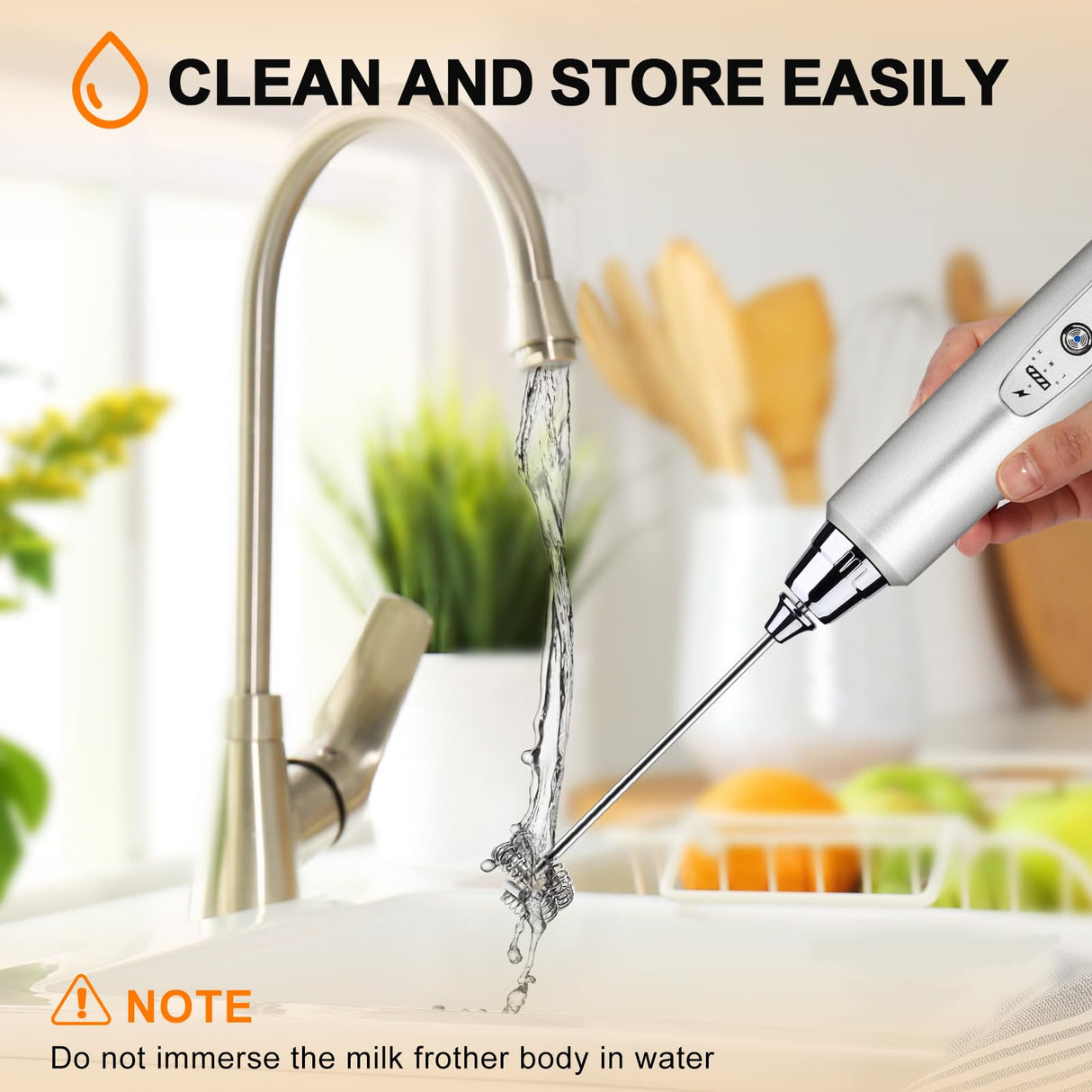 YUSWKO Rechargeable Milk Frother Handheld with 3 Heads, Silver Coffee Electric Whisk Drink Foam Mixer, Mini Hand Stirrer with 3 Speeds Adjustable for Latte, Cappuccino, Hot Chocolate, Egg YUSWKO