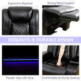 Anthato Black Leather Power Recliner Set with LED Lights, 3-Piece Recliner Sofa Loveseat Chair with Coffee Table/Storage/Charging Port, Modern Reclining Furniture for Living Room/Home Theater/Office Anthato