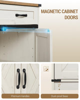 Hzuaneri Kitchen Storage Cabinet, Buffet Cabinet with Storage, Modern Farmhouse Sideboard Cabinets with Drawer, 31.5" Coffee Bar Cabinets with Doors & Adjustable Shelves, for Kitchen, White Brown Hzuaneri