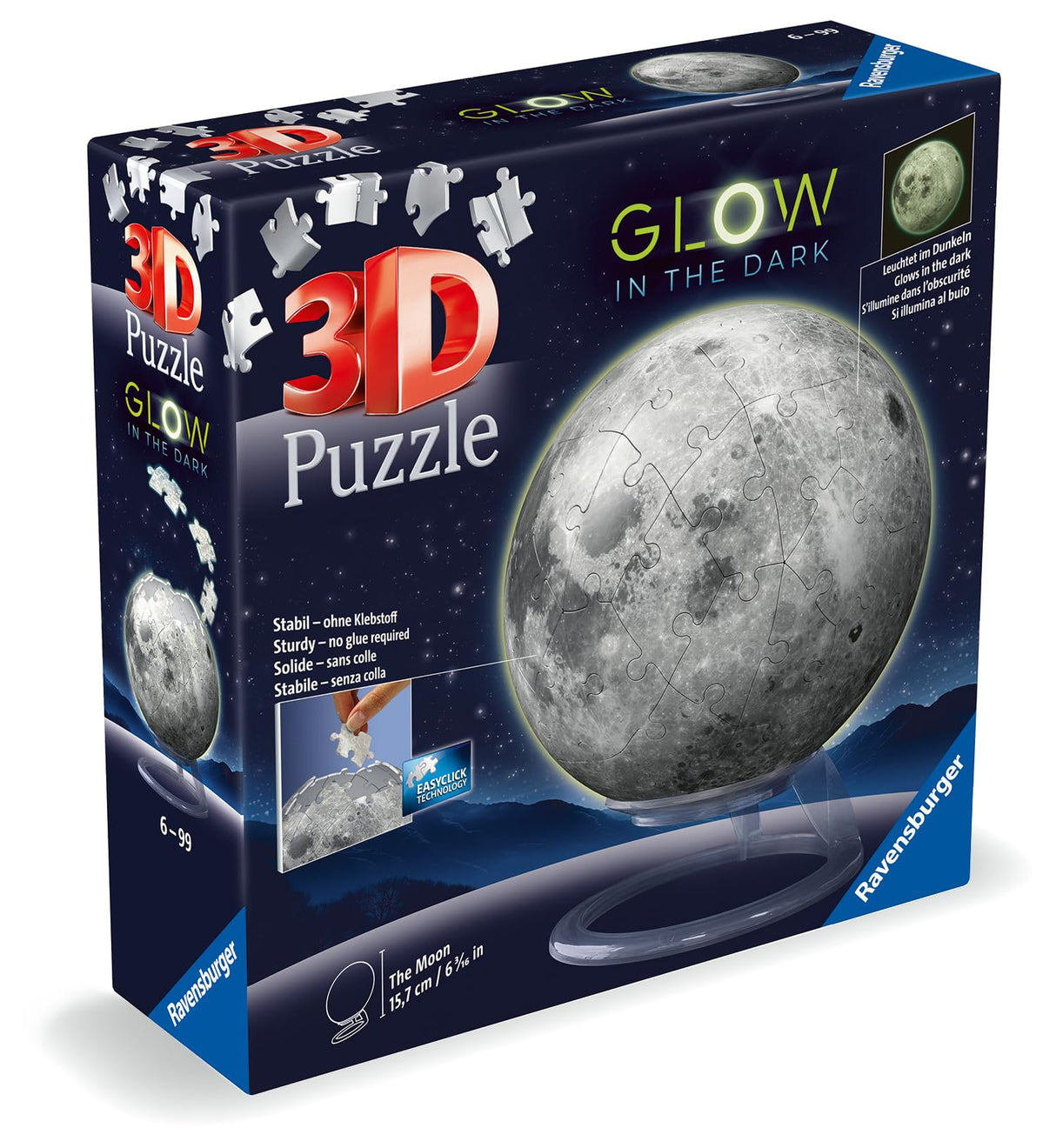 Ravensburger Glow-in-The-Dark Moon 72 Piece 3D Jigsaw Puzzle for Adults and Kids - 11586 - Great Gift for Any Birthday, Holiday, or Special Occasion Ravensburger