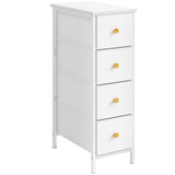 Fixwal Narrow Storage Cabinet, Dresser with 4 Drawers, Slim Fabric Dresser Storage Tower for Small Spaces, White Dresser with Steel Frame, Wood Top, for Bedroom, Bathroom, Living Room, Laundry, Closet Fixwal