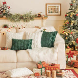 TBAVNOSY Christmas Tree Pillow Covers Set of 2 18x18 inches, 3D Xmas Tree Shaped Faux Fur Throw Pillow Covers for Couch, Sofa, Living Room Winter Holiday Decor, Farmhouse (Dark Green) TBAVNOSY