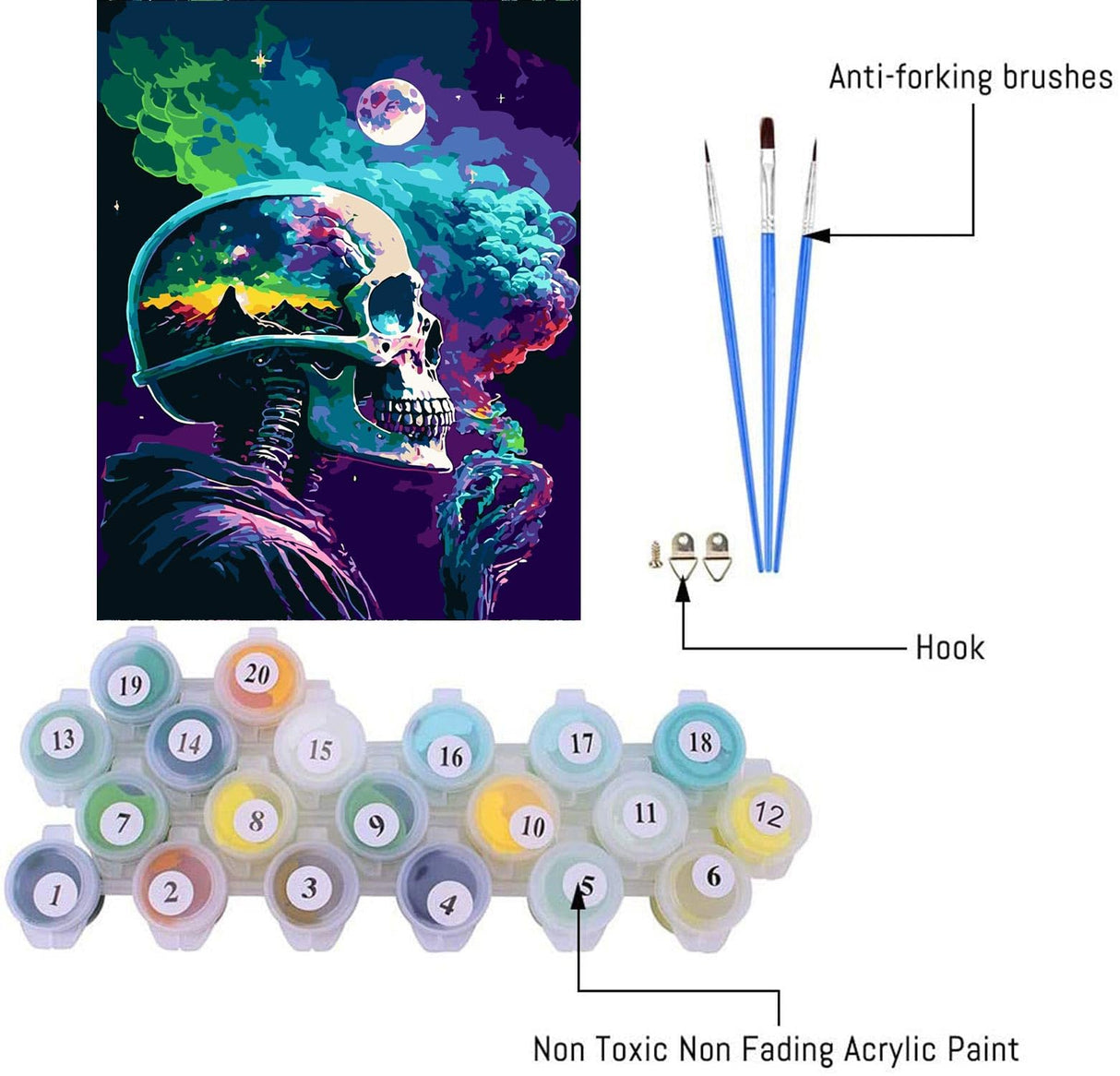 pchmcu DIY Skull Paint by Numbers Kits for Adults,Paint by Number for Adults Beginner Moon,Skeleton Paint by Numbers Kits on Canvas Without Frame for Home Wall Decor 16x20inch pchmcu