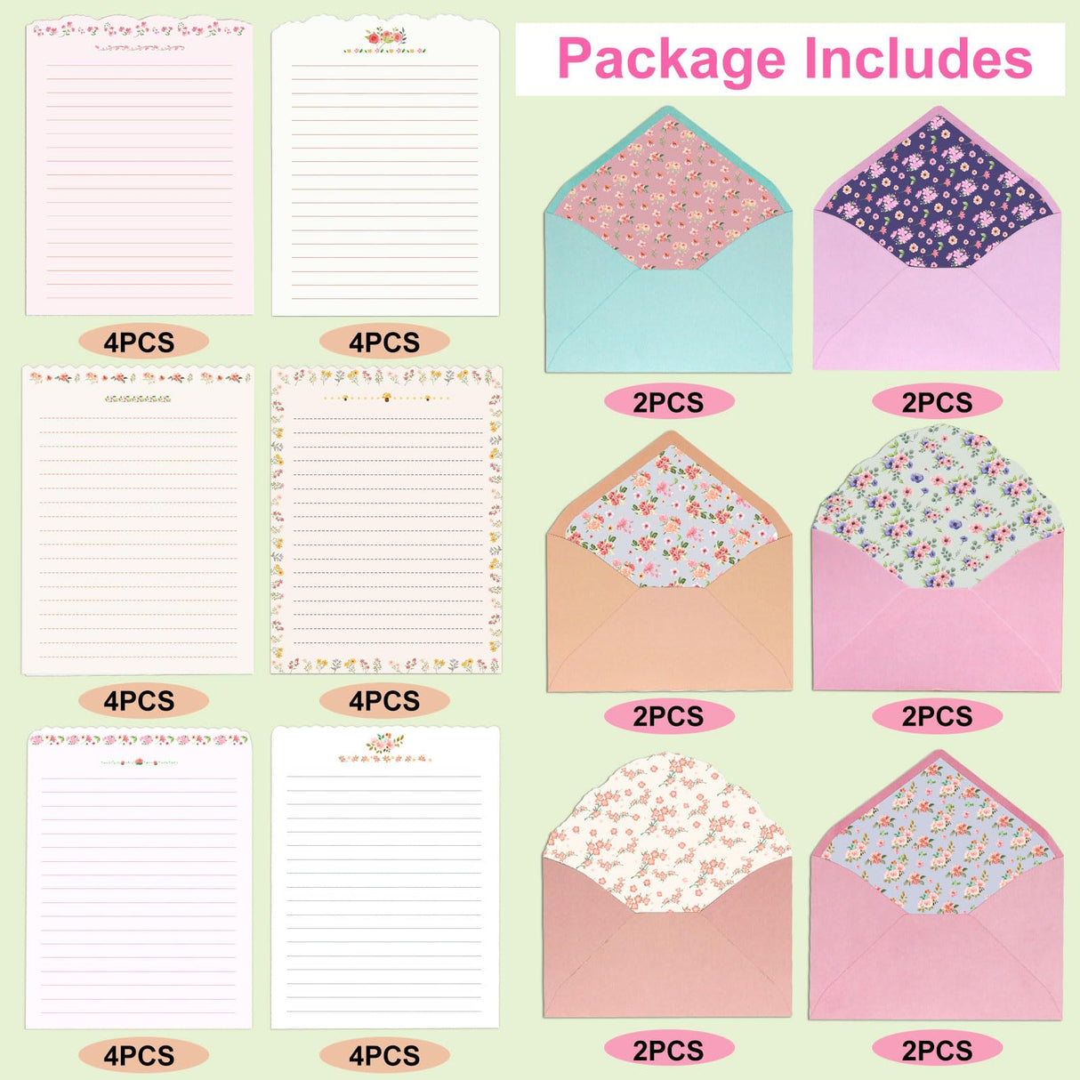 KSIWRE Stationary Paper and Envelopes Set, 24 PCS Writing Stationery Paper with 12 PCS Envelopes, Warm Floral Themed Envelope and Stationery Design for Invitations Gift Decorations Holiday Party KSIWRE