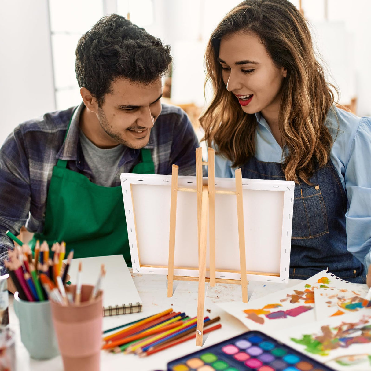 ESRICH 2Pack16in Tabletop Easel,Tabletop Easel for Painting Party, Wooden Tabletop Display Easels,Painting Easel for Displaying Canvases, Photos, Display Tripod Holder Stand for Students Kids ESRICH