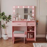 Viaozutis Vanity, Vanity Desk with Mirror, Large Drawer and Power Socket with 11 Light Bulbs and 3 Adjustable Lighting Modes, Vanity Table Ideal for Bedroom (Pink) Viaozutis