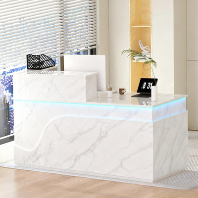 Reception Desk with Counter, Solid Wood Front Desk, Modern Reception Counter Retail Checkout Counter for Home Office, Salon, Lobby