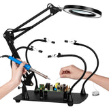 KUVRS 10X Magnifying Glass with Light and Stand, 2,200 Lumens 3 Color Stepless Dimming Lighted Magnifier Light, 4 PCB Pillars & Soldering Helping Hands Magnifying Lamp for Craft Electronic Project KUVRS