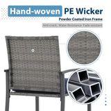 JOIVI 3 Piece Patio Bar Set, Outdoor Wicker Counter Height Bar Stools and Wood Top Table Set for 2 People, Bar Height Table Bistro Set with 2 Bar Chairs and Cushions for Backyard, Balcony JOIVI