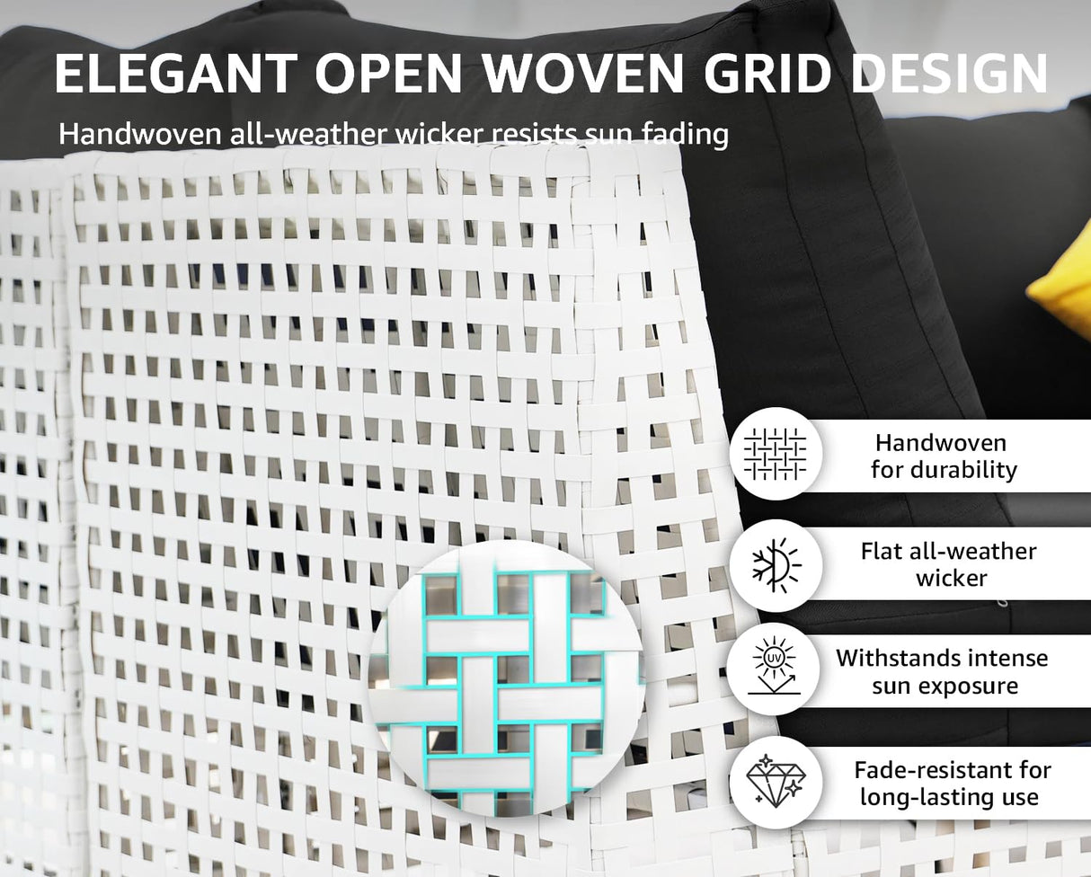 NICESOUL 7 Piece 28.7" High Back Patio Furniture Set, White PE Wicker Outdoor Conversation Sectional Sofa, Comfortable Deep Seat Modular Outdoor Patio Set for Backyard Porch Garden Deck, Black NICESOUL