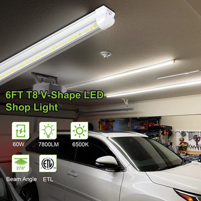 hykolity 60W 6FT LED Shop Light, 7800lm 6500K Super Bright White Linkable Ceiling Light Fixture, V Shape Integrated T8 LED Tube Light with Built-in ON/Off Switch for Workbench, Cabinet, ETL,  - WoodArtSupply