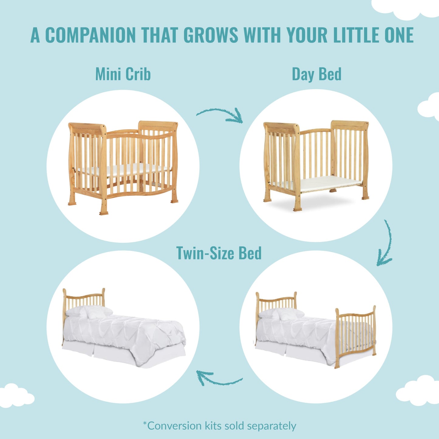 Dream On Me Violet 4-In-1 Convertible Mini Crib In Natural, Greenguard Gold Certified, JPMA Certified, 3 Position Mattress Height Settings, Non-Toxic - WoodArtSupply