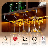 AMERLIFE 72'' Coffee Wine Bar Cabinet with Sliding Barn Door, Farmhouse Kitchen Sideboard, Buffet Storage Table, Wine Glass Racks, 3 Drawers, LED Lights, Tall Hutch Home Bar for Dining Room Brown AMERLIFE