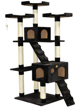 Go Pet Club 72" Tall Cat Tree Tower with Cat Condos - Large Cat Tree - Cat Tower for Indoor Cats - Play Scratch Hide Climb Activity Furniture with Toy - Black Go Pet Club