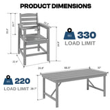 AreShark 7 Piece Patio Dining Set with 11ft Patio Umbrella (Black), 7 Gray Outdoor HDPE Dining Set with 6 Chairs + 1 Large Table with 2" Umbrella Hole, for Market, Pool, Garden, Backyard, Deck AreShark