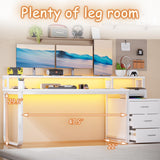 HOMBCK 67” White Desk with 3 Drawers and Storage, Reversible White Office Desk Computer Desk with Monitor Stand, Home Office Desk with LED Strips and Printer Standfor Bedroom HOMBCK
